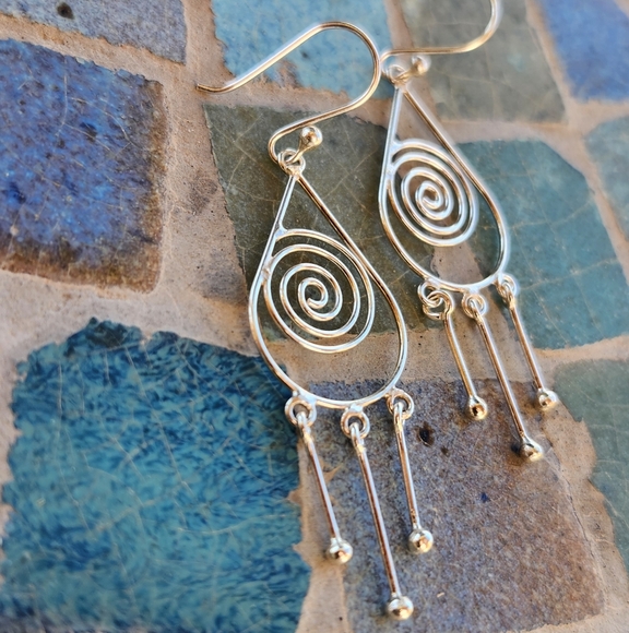 Sterling Silver Swirl dangle earrings - Picture 8 of 14